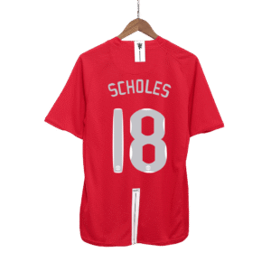 SCHOLES #18 Manchester United Retro Jersey Home Soccer Shirt 2007/08 - UCL Final