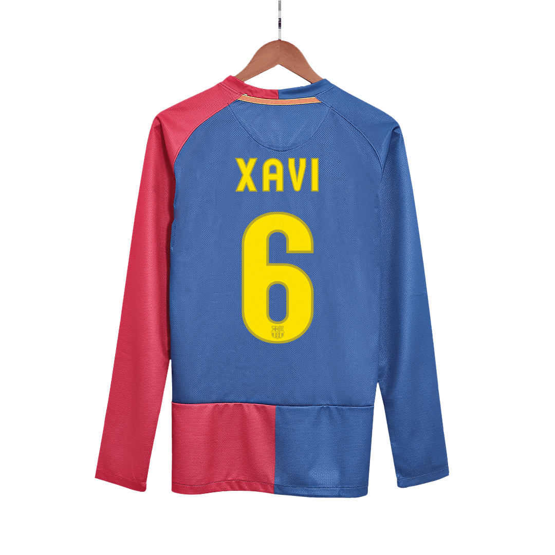 XAVI #6 Barcelona Retro Jersey Home Long Sleeve Soccer Shirt 2008/09 UCL Final