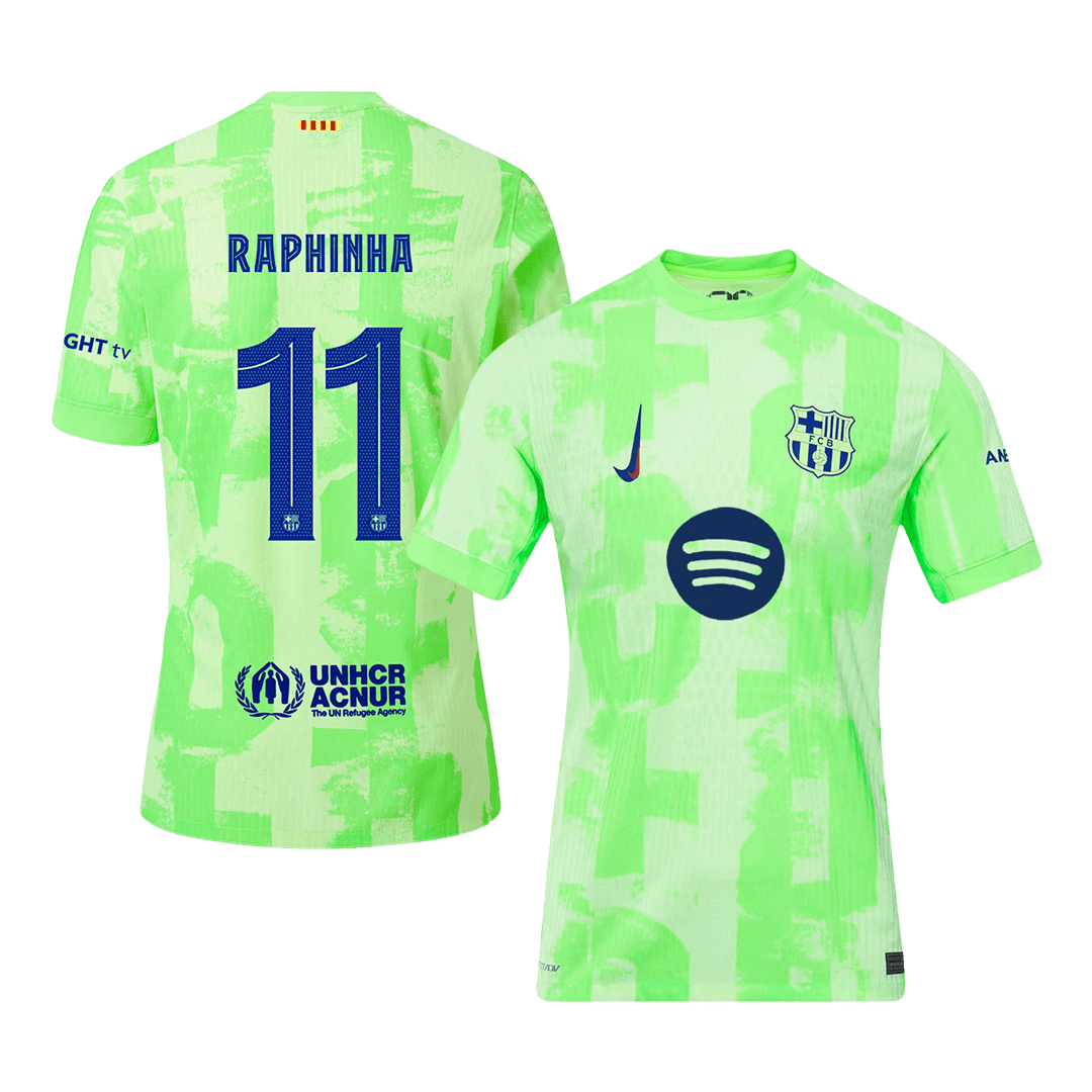 Barcelona RAPHINHA #11 Third Away Custom Player Version Soccer Jersey - UCL Spotify Logo Without Text