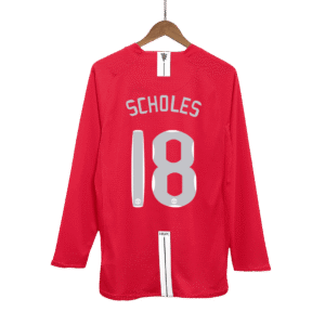 SCHOLES #18 Manchester United Retro Jersey Home Long Sleeve Soccer Shirt 2007/08
