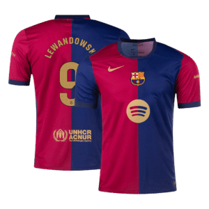 Barcelona Jersey Custom LEWANDOWSKI #9 Soccer Jersey Home Spotify Logo Without Text