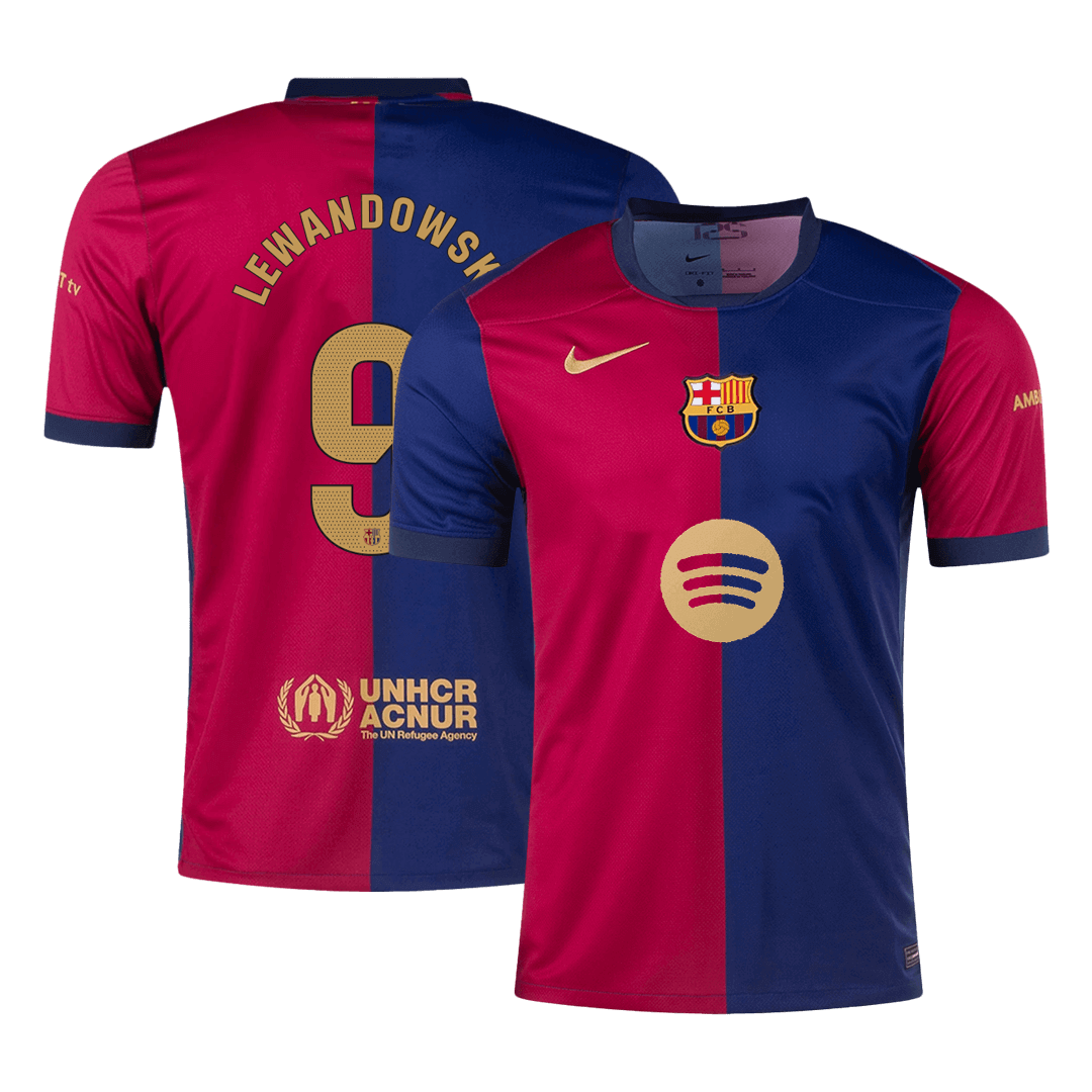 Barcelona Jersey Custom LEWANDOWSKI #9 Soccer Jersey Home Spotify Logo Without Text